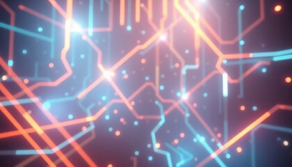 Abstract network of glowing lines and dots representing digital data flow, technology, and connectivity. Ideal for business, science, and futuristic concepts.