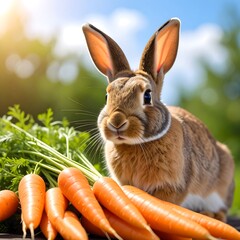 Cute rabbit with carrots
