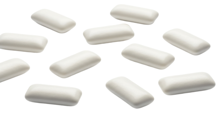 White chewing gum pieces scattered , gum product photography for dental health and freshness on transparent background