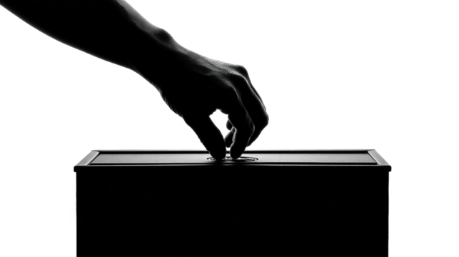 Voting action election day ballot box silhouette view, isolated on transparent background, png