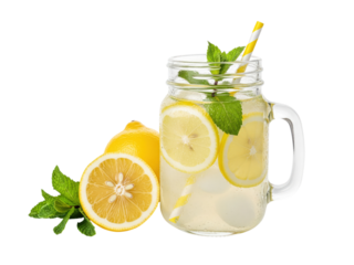 Refreshing lemonade with mint and ice transparent background