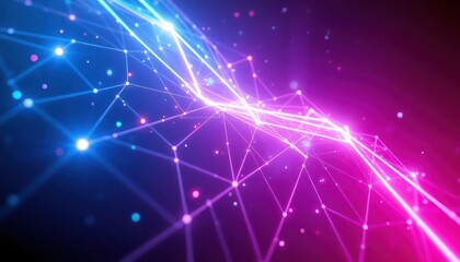 Fototapeta premium Abstract digital network with glowing lines and dots, symbolizing data flow, connection, and futuristic technology. Ideal for backgrounds, science, and business concepts.