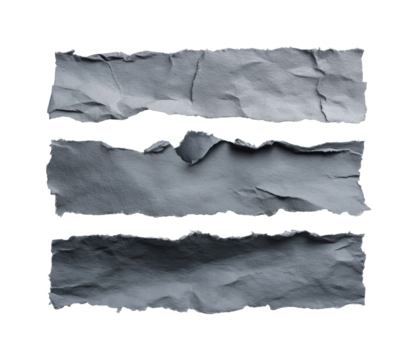 Torn gray paper strips minimalist, isolated on transparent background, png