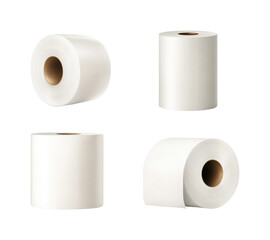 Industrial action white paper rolls in manufacturing space, isolated on transparent background, png