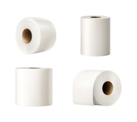 Industrial action white paper rolls in manufacturing space, isolated on transparent background, png