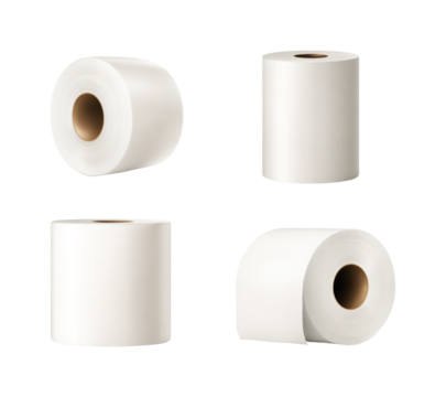 Industrial action white paper rolls in manufacturing space, isolated on transparent background, png