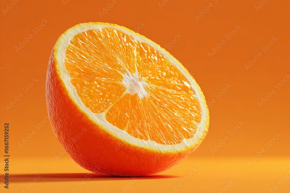 Poster freshly cut grapefruit half displaying its vibrant color and juicy texture against a complementary o