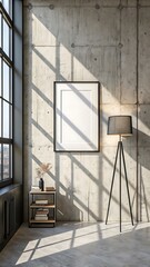 Industrial loft with concrete wall and empty frame