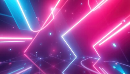 Vibrant abstract background featuring glowing neon lines and geometric shapes in pink, blue, and purple, creating a futuristic digital space. Ideal for technology, music, or event designs.