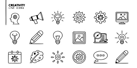 Collection of a set creativity line icons