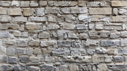 Fototapeta premium A weathered stone wall with textured surfaces and aging mortar