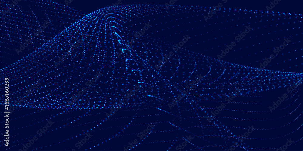 Poster futuristic dot wave. abstract digital particle wave. technology background. colored musical wave. da