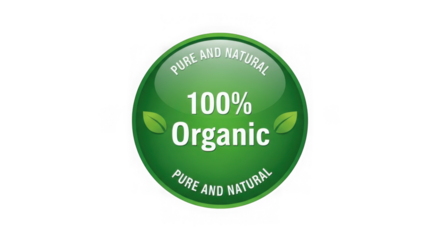 A green 100 organic pure and natural badge isolated on transparent background