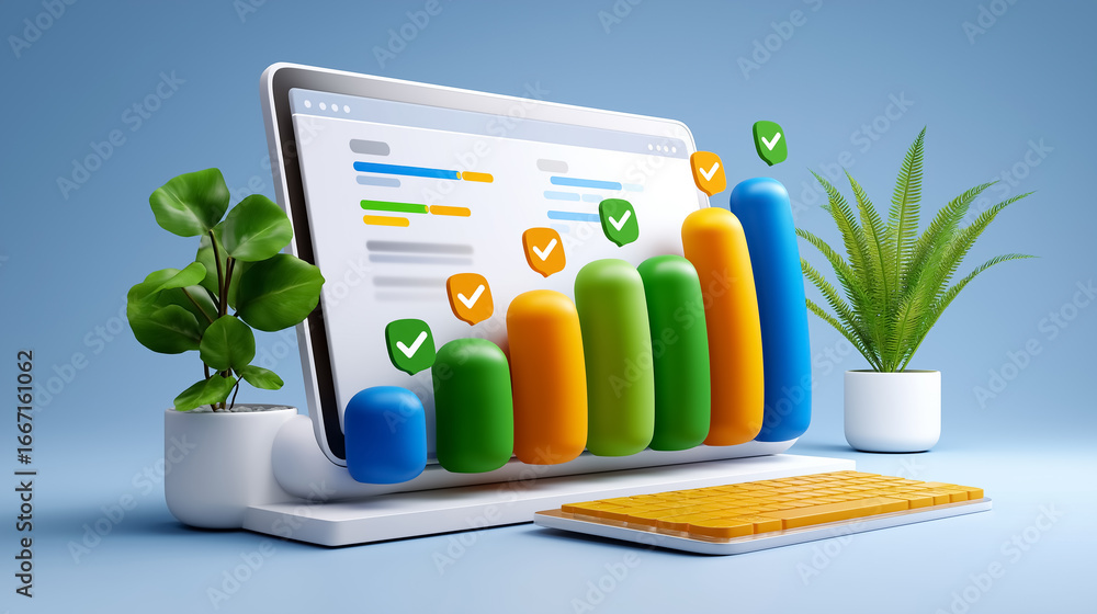Poster digital gantt chart displays project timeline progress with colorful bars and checkmarks. modern wor