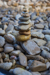 Pyramid made of sea pebbles on the beach