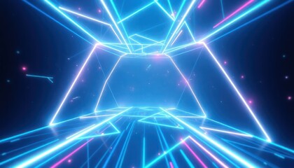 Fototapeta premium Dynamic abstract neon light tunnel with glowing blue and pink lines, suggesting data flow, technology, and futuristic concepts. Ideal for tech, business, or gaming backgrounds.