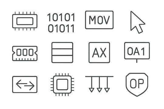 Instruction stack shift low programming code arrow level bus opcode ram icon