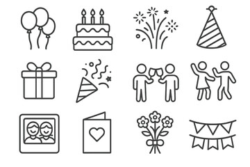 Gift celebration icons family cake vector birthday confetti box card icon greeting