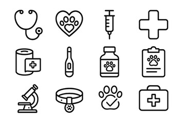 Thermometer vector kit paw icon pet checkmark vet heart clipboard icons medical