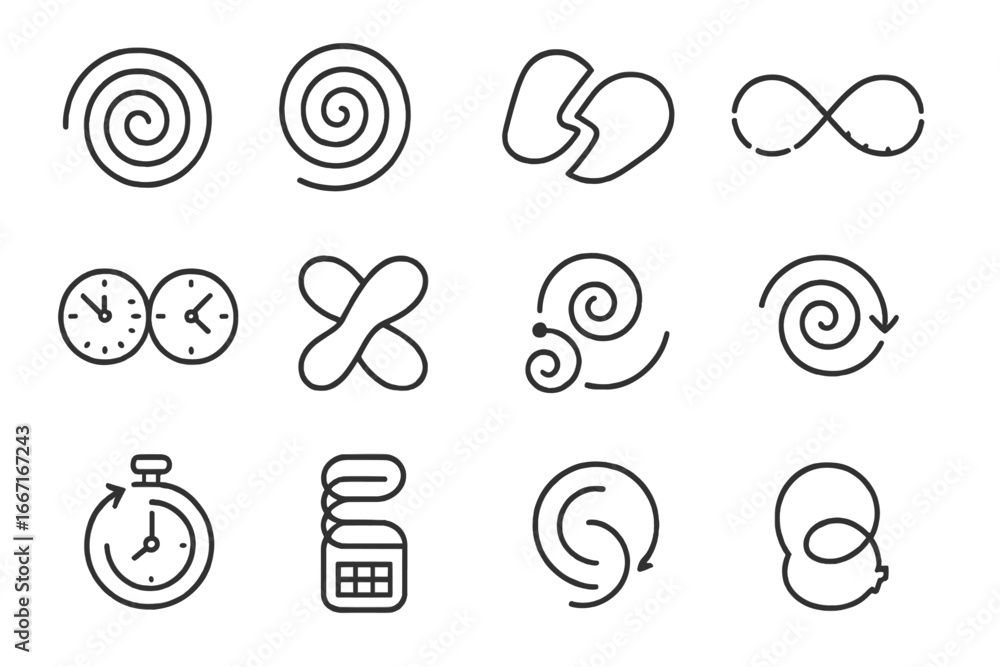 Poster ticks icons icon spiral temporal calendar loop twisted vector ring time timeline