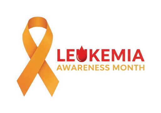 Orange leukemia awareness ribbon and text isolated on transparent background