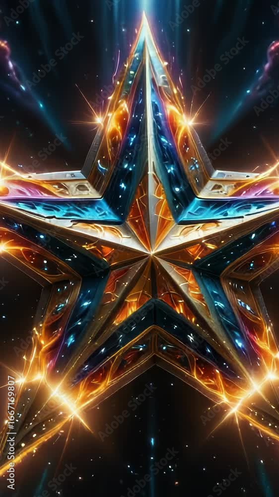 Poster a bright star with many small lights forming a pattern in its center, suitable for use in astronomy 