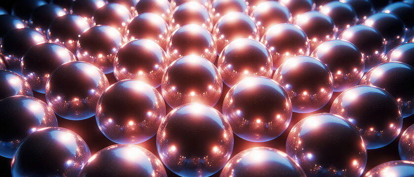 Seamless texture of floating spheres in grid pattern, neon reflections, futuristic digital feel.