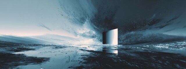Surreal Landscape with Abstract Structure and Waves