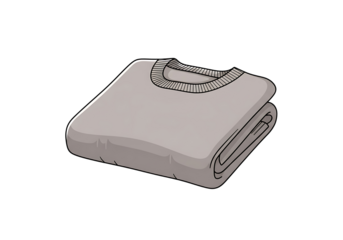 A folded gray sweater, depicted in a simple, outlined style, against a black backdrop.