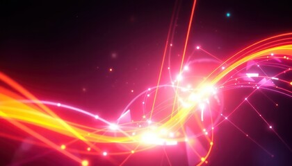 Dynamic abstract background with glowing light trails and interconnected particles, symbolizing data flow, communication, or energy for technology, business, and futuristic concepts.