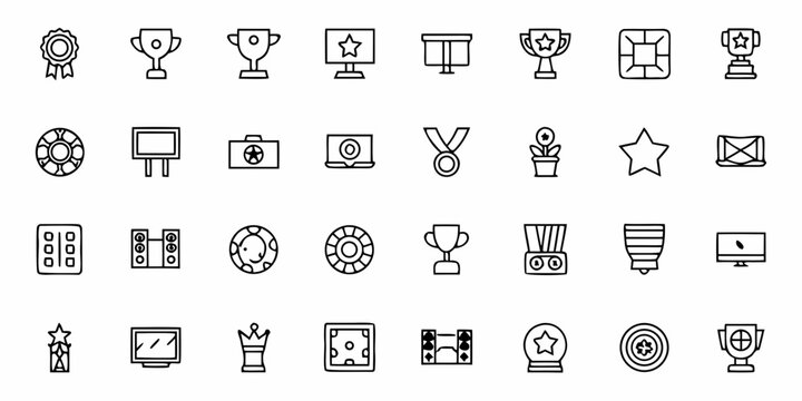 Celebrate achievements and success with these striking icons representing trophies, medals, stars, and awards, perfect for conveying victory and recognition in any project.