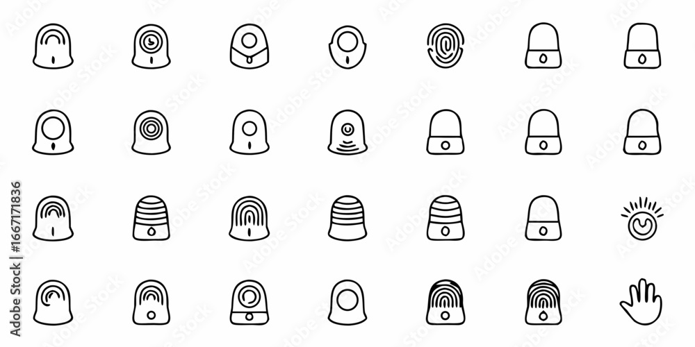 Poster security icons and fingerprint authentication represent privacy, protection, and access control for 