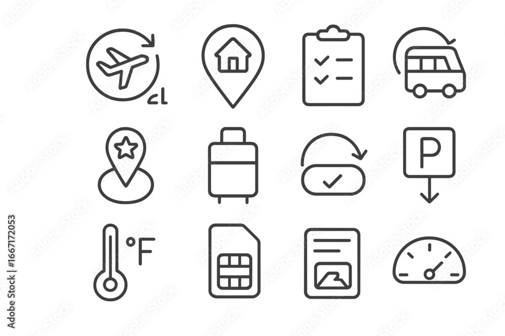 Poster preview local return reentry icon set parking indicator vector recovery checklist travel