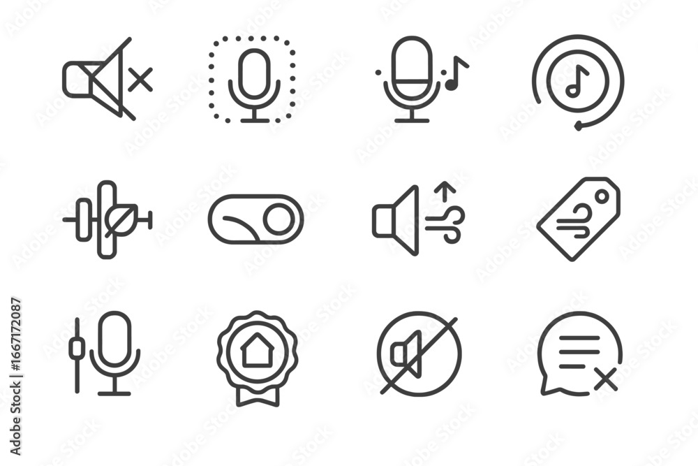 Poster icon badge feedback audio tool reduction control toggle voice vector icons microphone