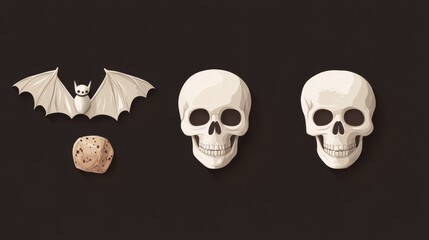 Halloween themed image featuring bat skulls and a spotted rock object