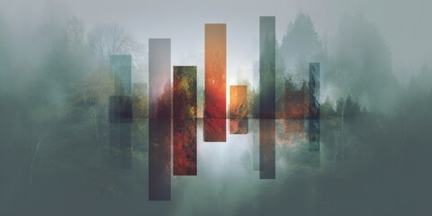 Abstract Reflection in Nature with Colorful Bars