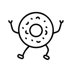 Donut Mascot. Cheerful sweet character in doodle style