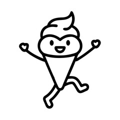 Ice Cream Mascot. Joyful dessert character in doodle style