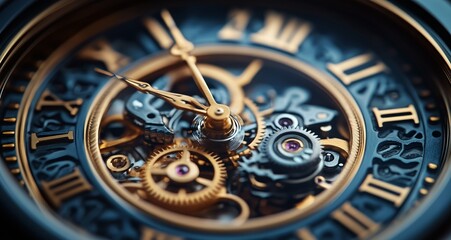 Intricate Details of a Mechanical Watch Showcasing Gears and Roman Numerals in a Close-Up View