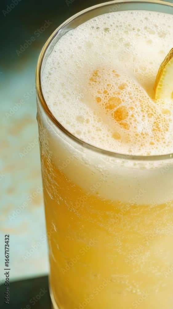 Poster a close-up shot of a refreshing drink with a slice of lemon