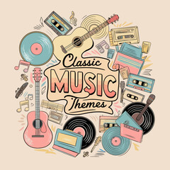 2d vector illustration art  Retro music guitar with symbol and rock music with colorful  background, Summer t shirt 
