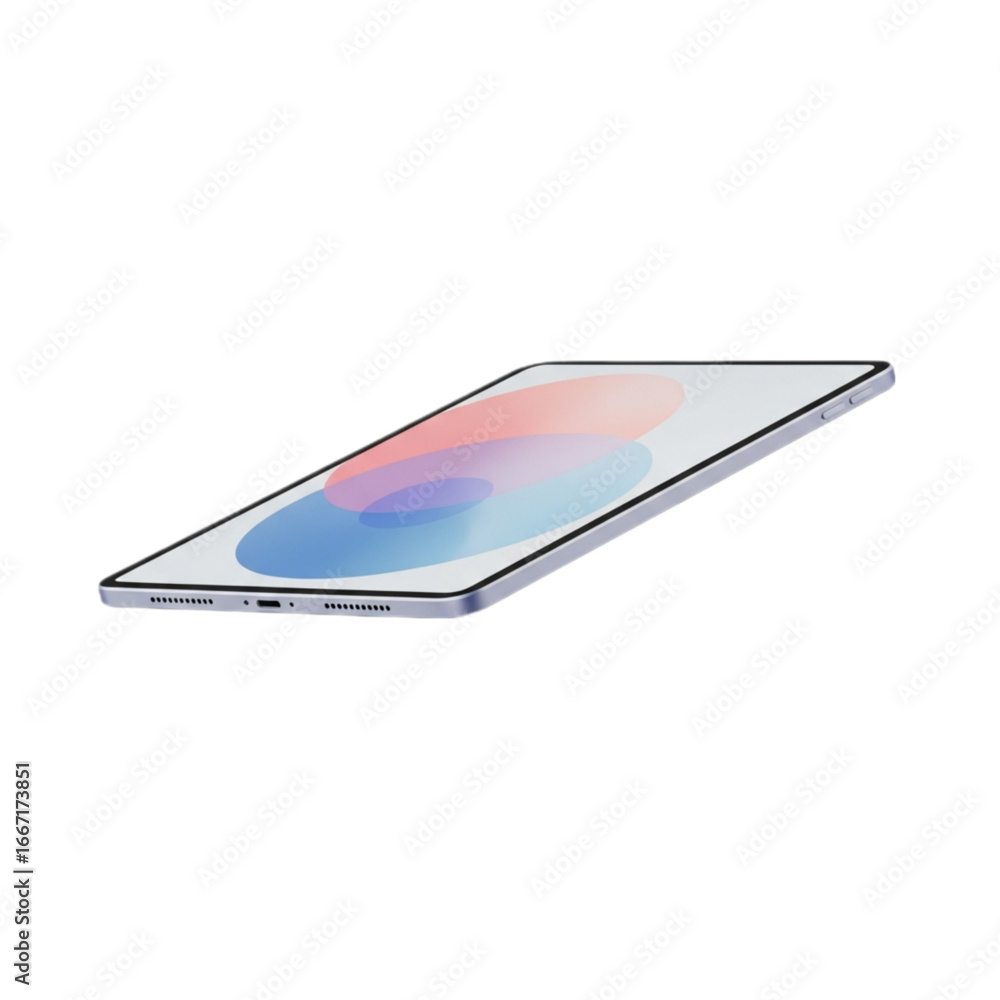 Poster modern tablet device with colorful screen display isolated on transparent background