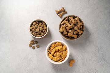 Pet food. Dry food for cats, dogs and bunnies. Nutrition for pets