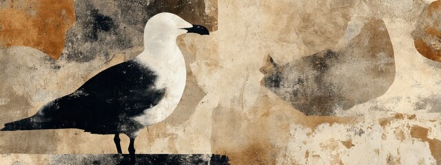Seagull Silhouette Against Textured Abstract Background