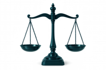 3d rendering of metal scales of justice balancing equally, symbolizing fairness, law, and equality on a transparent background