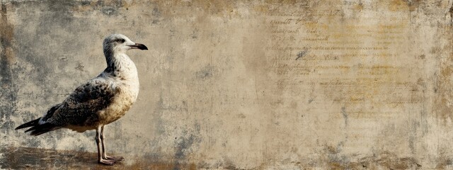 Seagull Standing on Vintage Textured Background