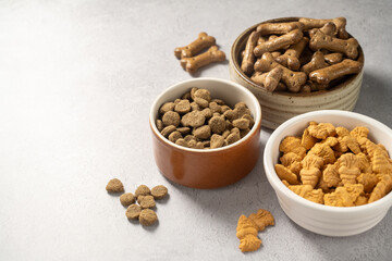 Pet food. Dry food for cats, dogs and bunnies. Nutrition for pets