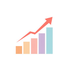 Colorful bar chart with upward trend arrow isolated on transparent background