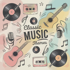 2d vector illustration art Retro music guitar with symbol and rock music with colorful background, Summer t shirt 
