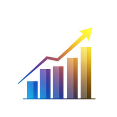 Colorful bar graph with upward trending arrow isolated on transparent background